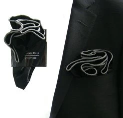 Antonio Ricci 2-in-1 Pouf Round Pocket Square - Grey On Black -Fashionable Costume AR PKS HR 95 2 71345.1579556301
