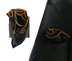 Antonio Ricci 2-in-1 Pouf Round Pocket Square - Dark Gold On Black -Fashionable Costume AR PKS HR 96 2 41083.1568232799