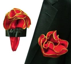 Antonio Ricci 2-in-1 Pouf Round Pocket Square - Gold Trim On Cherry Red -Fashionable Costume AR PKS PF 113 13658.1673928952