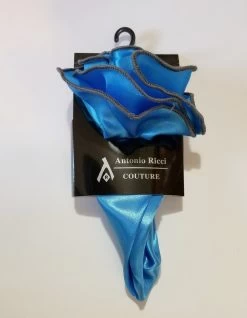 Antonio Ricci 2-in-1 Pouf Round Pocket Square - Charcoal On French Blue -Fashionable Costume AR PKS S12001 174 2 53883.1558988610