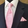 Antonio Ricci Satin Microfiber Diagonal Pleated Tie With Pocket Square - Pink
