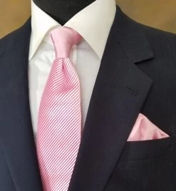 Antonio Ricci Satin Microfiber Diagonal Pleated Tie With Pocket Square - Pink