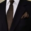 Antonio Ricci Diagonal Pleated Tie With Pocket Square - Brown