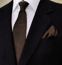 Antonio Ricci Diagonal Pleated Tie With Pocket Square - Brown