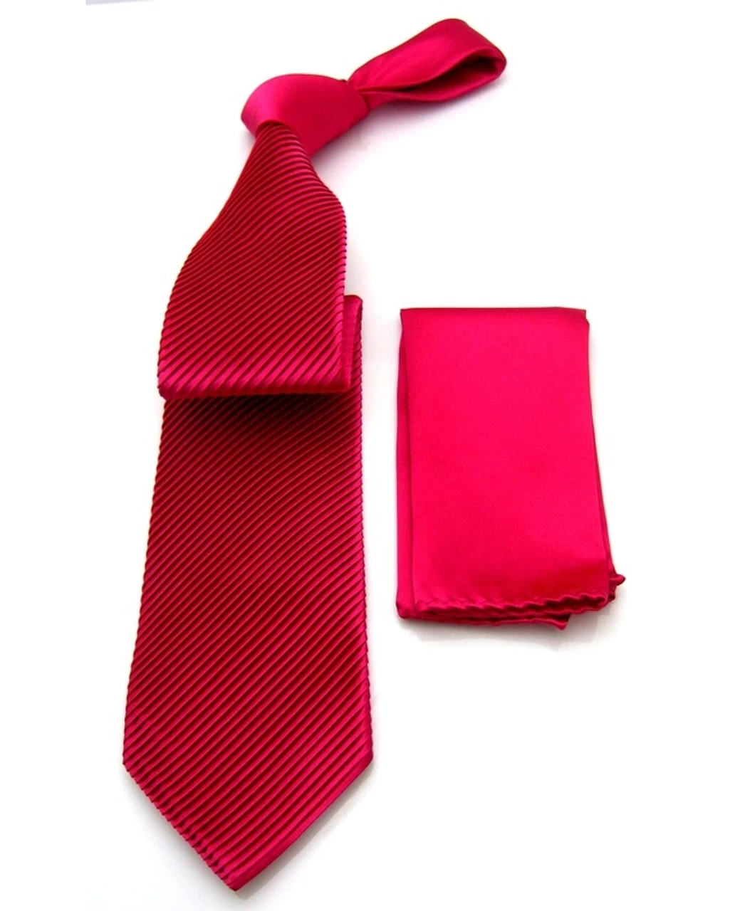 Antonio Ricci Diagonal Pleated Tie With Pocket Square - Fuchsia Pink 2 Antonio Ricci Diagonal Pleated Tie With Pocket Square - Fuchsia Pink - Image 2