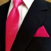 Antonio Ricci Diagonal Pleated Tie With Pocket Square - Fuchsia Pink