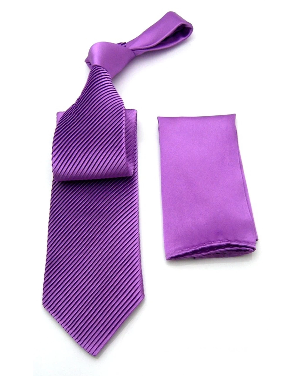 Antonio Ricci Diagonal Pleated Tie With Pocket Square - Lavender 2 Antonio Ricci Diagonal Pleated Tie With Pocket Square - Lavender - Image 2