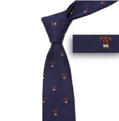 Brown Puppy Dog Theme Dark Blue Skinny Tie