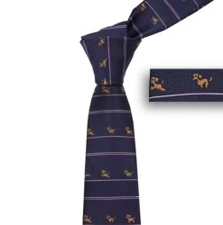 Brown Puppy Dog Theme Dark Blue With Purple Skinny Tie