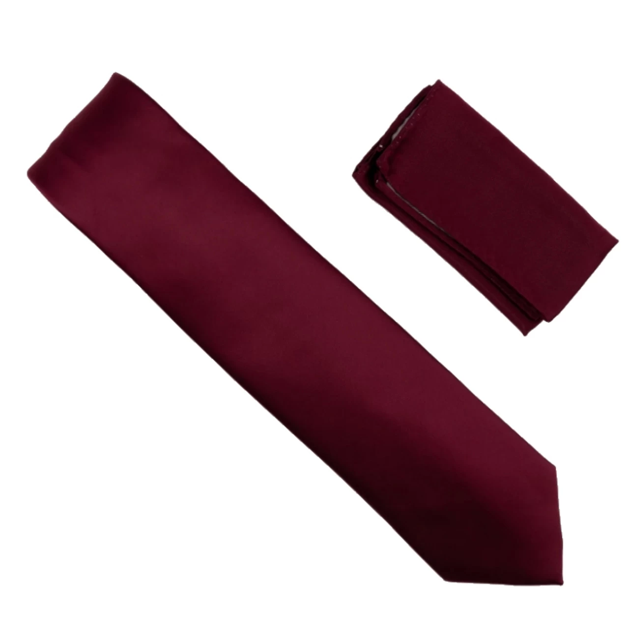 100% Satin Silk Necktie With Pocket Square - Burgundy 1 100% Satin Silk Necktie With Pocket Square - Burgundy
