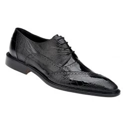 Belvedere Genuine Ostrich Leg & Eel Dress Tie Shoe - Black