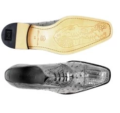 Belvedere 100% Genuine Ostrich Quill & Crocodile Cap-Toe Dress Tie Shoe -Fashionable Costume BEL 1419 GY 2 86835.1520975203