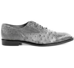 Belvedere 100% Genuine Ostrich Quill & Crocodile Cap-Toe Dress Tie Shoe -Fashionable Costume BEL 1419 GY 90382.1520975203
