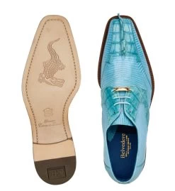 Belvedere Genuine Caiman Crocodile And Lizard Light Blue Dress Tie Shoe -Fashionable Costume BEL 1480 LBL 3 89003.1667752508
