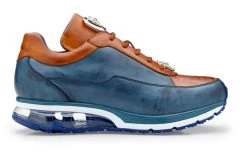 Belvedere Genuine Ostrich And Soft Italian Calf Sneakers -Blue & Tan -Fashionable Costume BEL E01 2 85195.1667676573