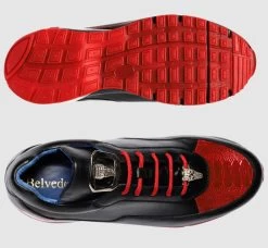 Belvedere Genuine Ostrich And Soft Italian Calf Sneakers -Red & Black -Fashionable Costume BEL E01 R 2 13418.1667677520