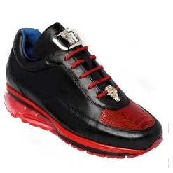 Belvedere Genuine Ostrich And Soft Italian Calf Sneakers -Red & Black