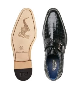 Belvedere Genuine Caiman Crocodile Monk Strap Dress Shoe - Black -Fashionable Costume BEL N05 B 3 27429.1667792468