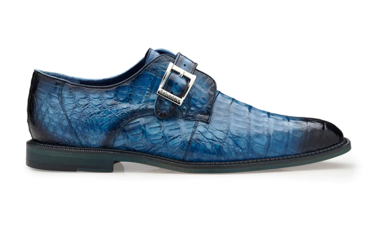 Belvedere Genuine Caiman Crocodile Monk Strap Dress Shoe - Blue 3 Belvedere Genuine Caiman Crocodile Monk Strap Dress Shoe - Blue - Image 3
