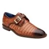 Belvedere Genuine Caiman Crocodile Monk Strap Dress Shoe - Brandy Tone