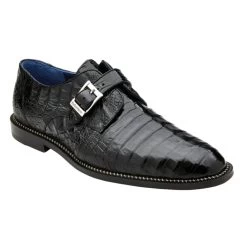 Belvedere Genuine Caiman Crocodile Monk Strap Dress Shoe - Black