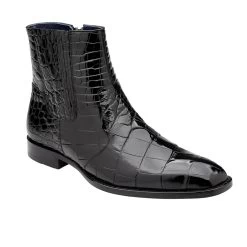 Belvedere Genuine Alligator Side Zip Ankle Boots - Black