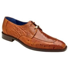 Belvedere 100% Genuine Ostrich Quill & Leg Dress Tie Shoe - Almond
