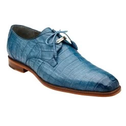 Belvedere Genuine Caiman Crocodile Light Blue Dress Tie Shoe