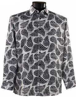 Bassiri Long Sleeve Camp Shirt - Black & Grey Fancy Paisley Design