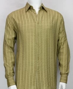 Bassiri Gold Tone Seer-Sucker Long Sleeve Camp Shirt