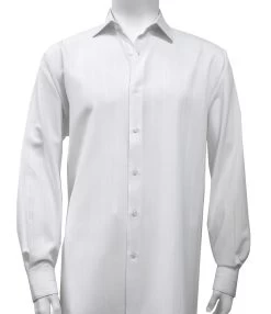 Bassiri White Faded Stripe Weave Long Sleeve Camp Shirt