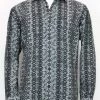 Bassiri Grey Abstract Arrow Design Long Sleeve Camp Shirt