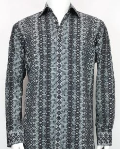 Bassiri Grey Abstract Arrow Design Long Sleeve Camp Shirt