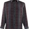 Bassiri Black & Burgundy Mix Long Sleeve Camp Shirt