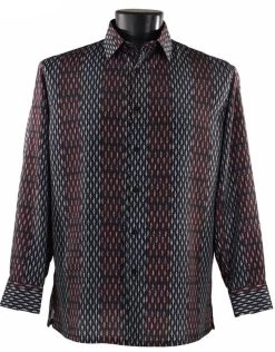 Bassiri Black & Burgundy Mix Long Sleeve Camp Shirt