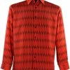 Bassiri Cherry & Black Abstract Line Design Long Sleeve Camp Shirt