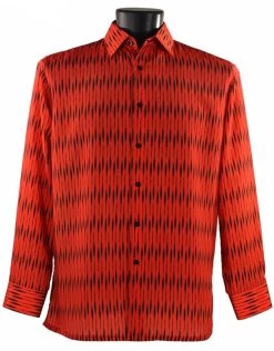 Bassiri Cherry & Black Abstract Line Design Long Sleeve Camp Shirt