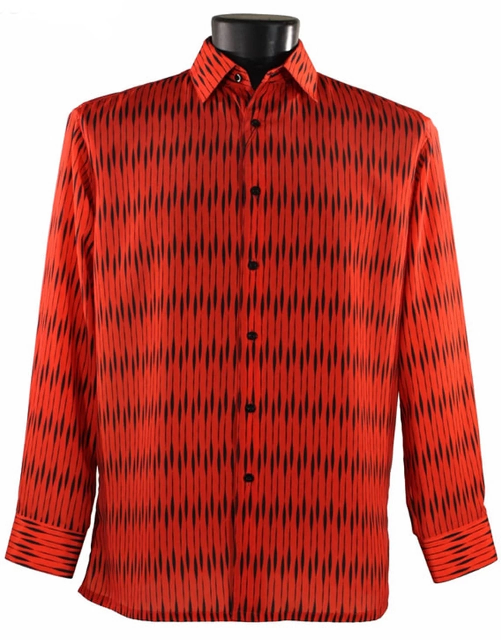 Bassiri Cherry & Black Abstract Line Design Long Sleeve Camp Shirt 1 Bassiri Cherry & Black Abstract Line Design Long Sleeve Camp Shirt