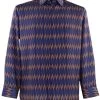 Bassiri Purple & Gold Abstract Line Design Long Sleeve Camp Shirt