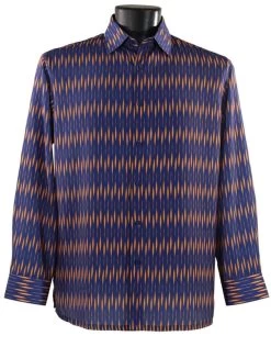Bassiri Purple & Gold Abstract Line Design Long Sleeve Camp Shirt