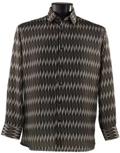 Bassiri Brown & Cream Abstract Line Design Long Sleeve Camp Shirt