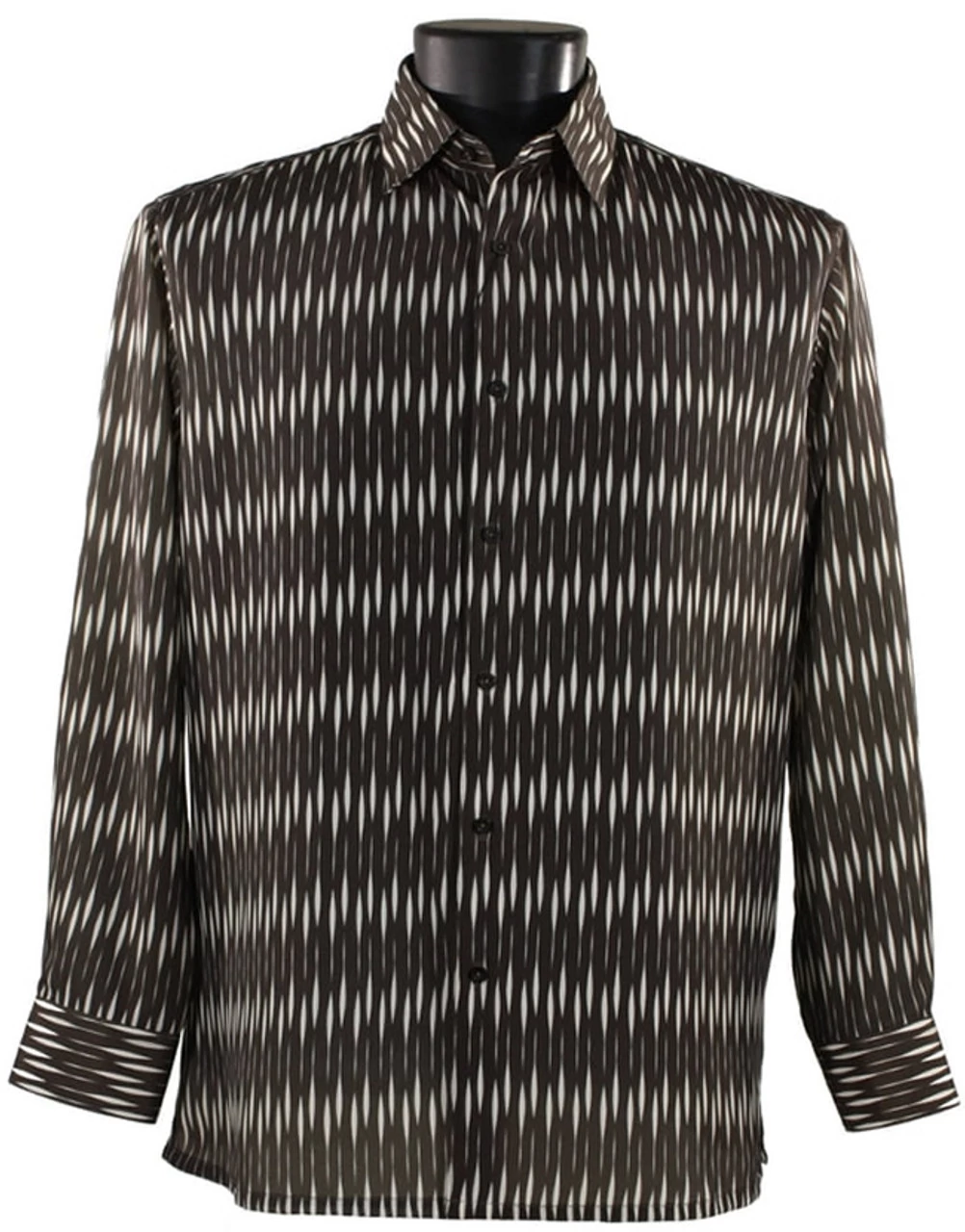 Bassiri Brown & Cream Abstract Line Design Long Sleeve Camp Shirt 1 Bassiri Brown & Cream Abstract Line Design Long Sleeve Camp Shirt