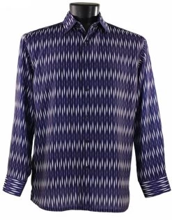 Bassiri Purple & White Abstract Line Design Long Sleeve Camp Shirt
