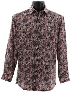 Bassiri Long Sleeve Camp Shirt - Blush & Charcoal Mesh Pattern