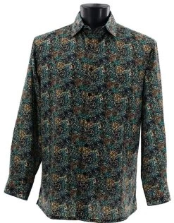 Bassiri Long Sleeve Camp Shirt - Dark Green Mesh Pattern