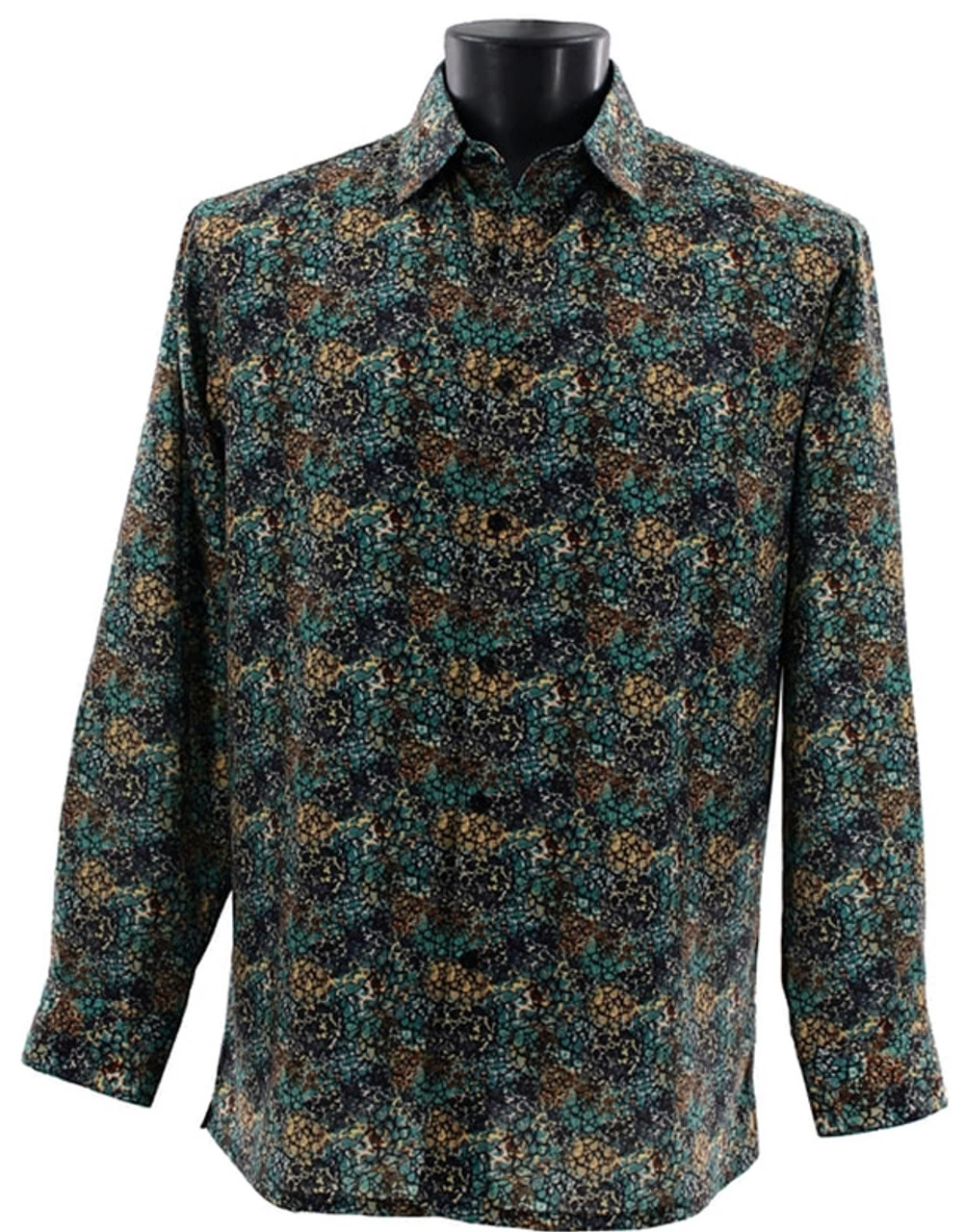 Bassiri Long Sleeve Camp Shirt - Dark Green Mesh Pattern 1 Bassiri Long Sleeve Camp Shirt - Dark Green Mesh Pattern