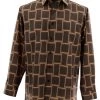 Bassiri Long Sleeve Camp Shirt - Large Basket Weave Pattern - Brown & Copper