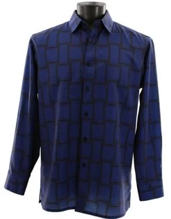 Bassiri Long Sleeve Camp Shirt - Large Basket Weave Pattern - Royal Blue