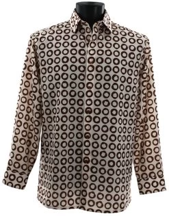 Bassiri Brown Circles On Tan Long Sleeve Camp Shirt