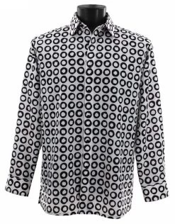 Bassiri Black Circles On White Long Sleeve Camp Shirt